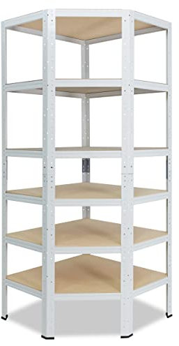 shelfplaza® HOME Eckregal Schwerlast 230x80x50cm Weiß/Metallregal Stehend 6 Böden Je 145kg Tragkraft/Corner Shelf Schwerlastregal Ecke/Steckregal