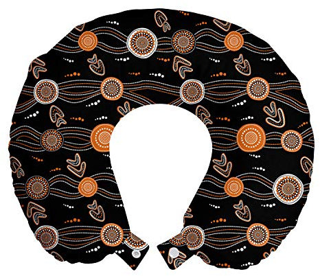 ABAKUHAUS aborigeno Cuscino da Viaggio, Waves Dots e Boomerang, Accessorio in Schiuma di Memoria per Viaggio, 30 cm x 30 cm, grigio Arancione