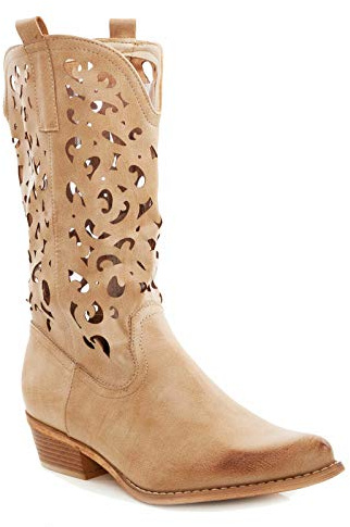 Toocool Botas de Verano para Mujer, Texanas Perforadas, Camperas, Cowboy G629 [37, Beige]