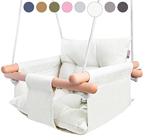 Cateam - Baby schaukel Holz Indoor, Outdoor, Garten. Babyschaukel mit Sicherheitsgurt. Innen Baby hangeschaukel ab 12 Monate. Kinderschaukel tür, Zimmer schaukel Kleinkinder, Elfenbeinfarben.
