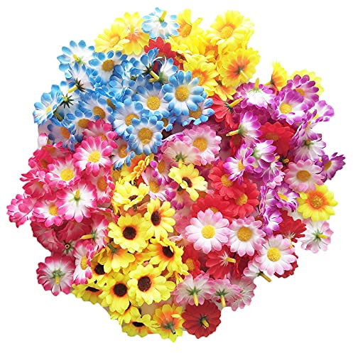 Hoshisea 100 Stücke Gänseblümchen Blütenköpfe, Kunstblumen Köpfe, Bunt Mini Seidenblumen, Seidenblumen Dekoblüten, Basteln für Hochzeiten, Feiern, Partys, DIY-Girlanden-Kopfschmuck (4cm,7 Stile)