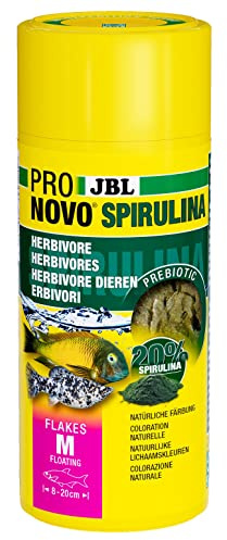 JBL PRONOVO SPIRULINA FLAKES, Grünfutter für alle Aquarienfische von 8-20 cm, Fischfutter-Flocken, Größe M, 250 ml