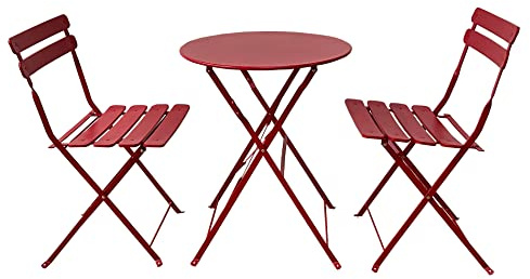 Rebecca Mobili Bistro-set bord med 2 stolar, trädgårdsset, rött, stål, hopfällbart, för balkong, terrass – mått H x B x D: 71 x 60 x 60 cm – Art. RE6828