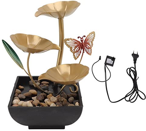 Fuente de Mesa de Plástico con Luces LED, Adorno de Fuente de Escritorio, Pequeños Adornos de Agua en Circulación, Cascada Interior para Decoración de Mesa de Oficina en Casa(Enchufe de la UE)