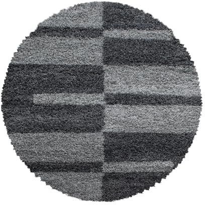 HomebyHome Teppich Rund Shaggy 200 cm Rund - Hochflor Runder Teppiche Grau und Anthrazit Extra Weich und Flauschig - Bettvorleger Teppich für Wohnzimmer, Schlafzimmer, Küche, Flur - Carpet, Halı