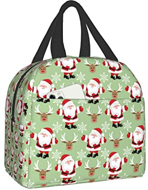 XVBCDFG Happy Christmas Holiday Lunch Box, Bento Box Cajas de almuerzo con aislamiento Bolsa de almuerzo impermeable reutilizable con bolsillo frontal para o