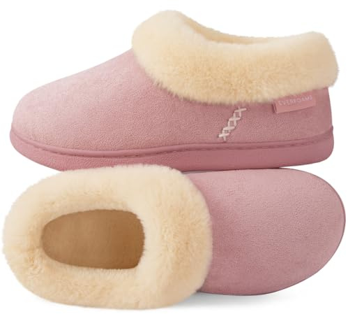EverFoams Women's Warm Slippers Fluffy Memory Foam Indoor Outdoor Closed-back House Shoes Pink, 3-4 Uk