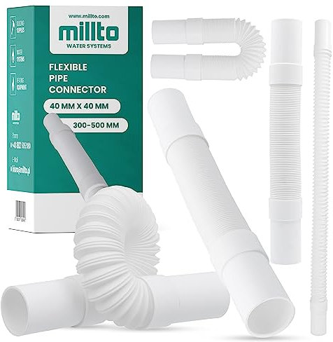 Millto™ Tuyau de vidange flexible 32 mm en polypropylène blanc Raccord universel Tuyau de raccordement adapté à toutes les configurations réglable
