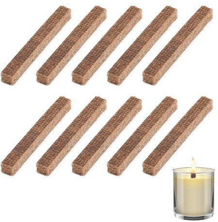Sanrolax Permanent Wick for Wax Eaters, Pack of 10 Wooden Wicks, 10 x 10 x 90 mm Wood Fibre Wick for Candle Remnants, Melting Fire for Indoor and Outdoor