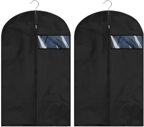 TRKETK 2 Stück Anzughüllen, Faltbar Waschbar Kleidersäcke Staubdicht Kleiderhüllen mit Klarem Fenster Schwarzer Reißverschluss Kleidersack für Anzug Mantel Jacke Hemden (60 x 100 cm)