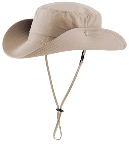 Magracy Men UPF 50+ Safari Sun Hat Wide Brim UV Protection Water Repellent Hiking Fishing Boonie Hat Light Khaki
