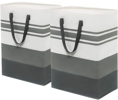 TIMEYARD Wäschekorb, 2er Set 75L Wäschesammler, Wäschekörbe Groß, Aufbewahrungskorb, Laundry Baskets, Faltbarer Wäschekorb für Badezimmer Wohnzimmer Wäschetonne, 43x60cm, Grau