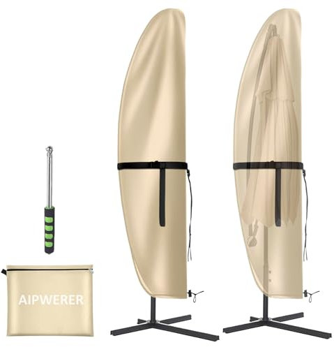 Aipwerer Housse Parasol Déporté, Housse de Protection pour Paraso avec Perche, Imperméable, Anti-UV, Coupe-Vent, Housse de Parasol de Jardin Extérieur Beige 210X45/75/32cm