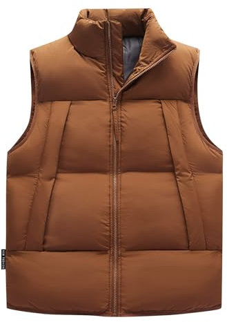 KONG JIMFAN Black Friday 2024 Steppweste Herren Warm Bequeme Herren Weste Stehkragen Outdoor Jacke Outdoorweste Einschubtaschen Ärmellos Jacke Übergangsweste Daunenweste(Kaffee,XXL)