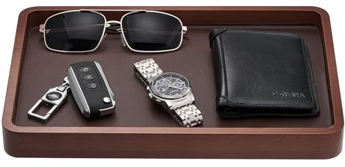 ProCase Wooden Valet Tray for Men, Wood Catch-All EDC Organizer, Nightstand, Entryway Bedside Dump Holder, for Wallets, Keys, Watches, Phones, Loose Change, Trinkets -DarkBrown