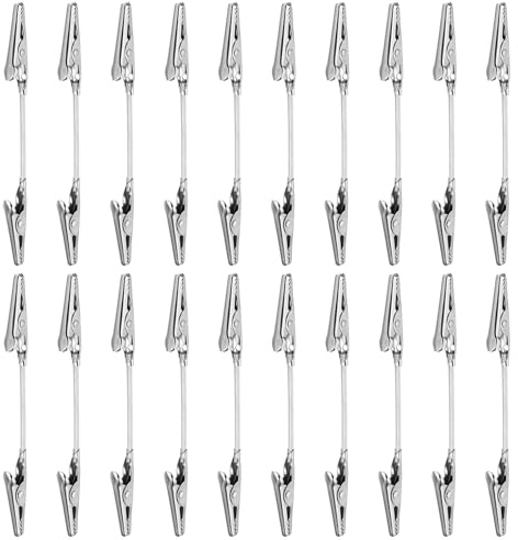 PATIKIL 20 Pcs Pinza De Cocodrilo De Doble Cabeza Pinzas De Memo Plateado | De Manguera Larga De Metal Pinzas Fuertes, Soporte Para Notas Fotos Y Memos Para DIY
