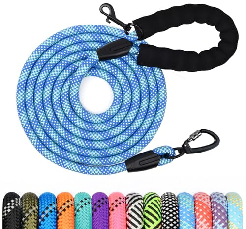 Longe pour Chien, 1,2M/ 1,5M/ 2M/ 3M/ 5M/ 10M/ 15M/ 20M/ 30M Laisse de Dressage pour Chien, Long Laisse avec Poignée Rembourrée pour Petits, Moyens et Grands Chiens