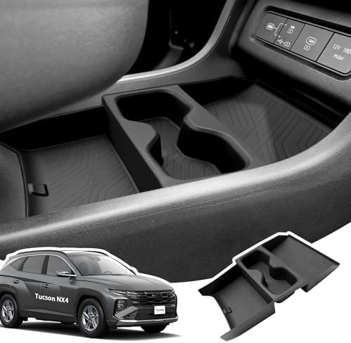 LANGBEAN Organizer Console Centrale per Hyundai Tucson NX4 2025 2026, Vano Portaoggetti in TPE con Portabicchieri, Vassoio Portaoggetti Console Centrale per Tucson NX4 (Cambio Elettronico)