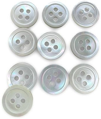 10 botones de nácar auténtico, 12 mm, color crema y blanco, para camisas, blusas, 4 agujeros