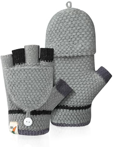 Kiiwah Guantes Mitones con Cubierta para Niña Niño 2-5 Años, Guantes Sin Dedos de Punto Invierno Termicos Elásticas (Gris)