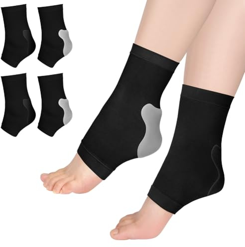 Fefod Soporte de Tobillo y Talón en Gel, 2 Par Tobillera con 4MM Almohadillas de Gel para Hombre y Mujer, Calcetines de Compresión de Tobillo para Recuperación de Lesiones y Alivia La Hinchazón