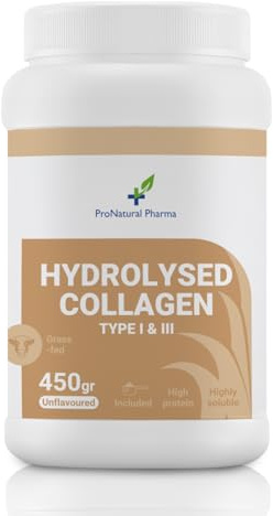 Collagene Bovino Idrolizzato I+III 100 % Puro | Polvere 450 g | Senza Sapore | Grass-Fed | Pelle, Unghie, Capelli e Articolazioni | Alta Biodisponibilità | ProNatural Pharma