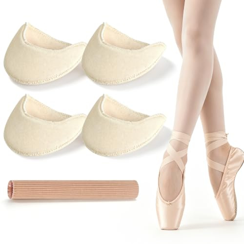 Piacolnic 2 Pares de Protectores de Punta, Protectores de Dedos Suaves de Tejido y Silicona Flexible, Almohadillas para Zapatos de Ballet para Mujeres con Separador Recortable