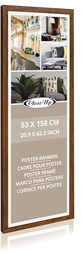 Närbild affischram, bildram för dörraffisch – ek, natur, MDF-ram (trädekor), storlek: 53 x 158 cm – med okrossbar PVC-skiva