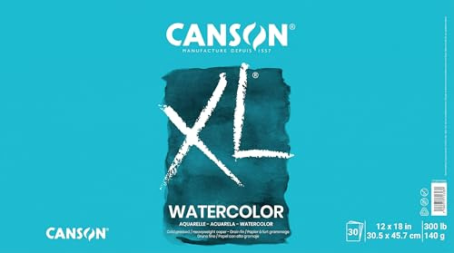 Canson XL Series Watercolor Textured Paper Pad for Paint, Pencil, Ink, Charcoal, Pastel, and Acrylic, Fold Over, 140 Pound, 12 x 18 Inch, 30 Sheets