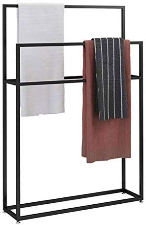 Wing Métal Porte-Serviettes sur Pied pour la Salle de Bain, Support Serviettes de Bain, Porte-Serviettes avec 2 Barres, Noir, Hauteur 110 cm,75×20×110cm(L×W×H)