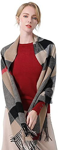 LumiSyne Invernale Sciarpa Scozzese In Lana Con Nappa Per Donna Uomo Scialle a Quadri Classico Tartan Texture In Cashmere Stole Grand Pashmina Morbido e Ispessito