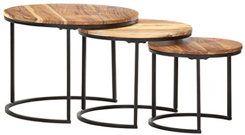 Tidyard 3er Set Couchtisch Satztische Satztisch-Set Beistelltisch in verschiedenen Größen aus massivem Akazienholz,Wohnzimmertisch Tischset Tisch Runder Seitentisch Sofatisch Kaffeetisch Tisch-Set