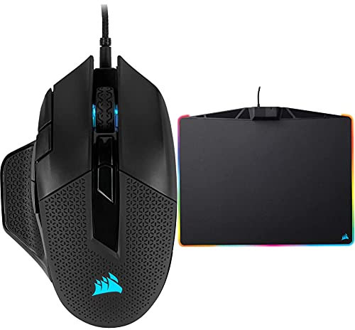 Corsair Nightsword RGB, Anpassbare Performance FPS/MOBA-Optisch-Gaming-Maus (18.000DPI Optisch Sensor) schwarz & MM800 Polaris RGB Gaming Mauspad (Medium, RGB 15 Zonen Beleuchtung) schwarz