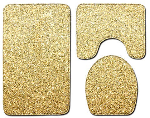 CNNINHAO rutschfeste 3 Teilig Badteppich Set, Badezimmer Teppich U-förmigen Contour Matte und WC Vorleger Badematte Soft Waschbar Badvorleger (50 x 80cm,Golden)