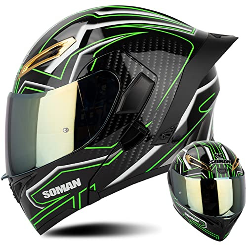 WYXAXNM Modulable Casque Moto Homme Et Femme Casque Flip Up Adulte Moto avec Double Visière pour Scooter Locomotive Moped Racing Casque Integral Anti-Collision Homologué ECE, Vert-L(59~60cm)