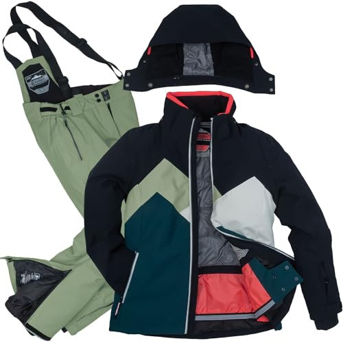 Killtec Damen Skianzug Größe 42 - aus Skijacke petrol schwarz und Skihose olive grün - mit 10000mm Wassersäule - wasserdicht, atmungsaktiv