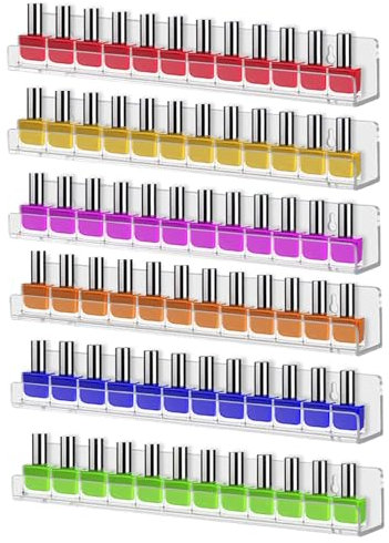 Accmuzzy 15 Inch Nail Polish Organiser,Nail Varnish Shelf,Clear Acrylic Nail Polish Stand Storage Holder 90 Bottles,Vinyl Wall Display Rack Nail Polish Shelves for Essential Oil,Paint (6 Tiers)