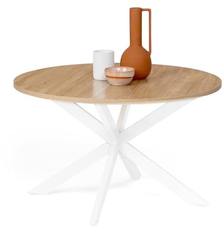 IDMarket - Runder Couchtisch ALIX Spinnenfuß 70 cm Holz und Weiß