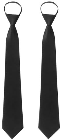 Nodcows Corbata Negra Hombre Ajustable con Cremallera y Nudo Preatado - 2 Unidades para Adultos Corbata Poliestere Seguridad para Business Boda Graduación Oficina Uniformes (Negro)