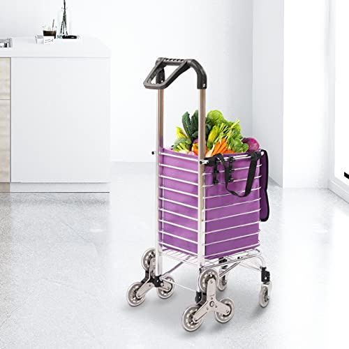 Folding Shopping Cart Stair Climber Shopping Cart 35L Grocery Trolley Laundry on Wheels Basket w/Oxford Cloth Bag for Luggage Laundry Camping Transport