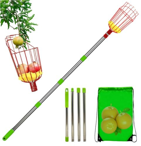 Fruit Picker - Telescopic Picker, Lightweight Fruit Picker | Apples Picker with Basket, Long Reach Fruit Picker, Fruit Picking Tool, Detachable Fruit Picker for Plum Pear Lemon