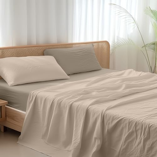 Ruggeri - Completo Letto - 100% Morbida Microfibra di Alta Qualità | 2 Federe + 1 Lenzuolo con Angoli + 1 Lenzuolo Sopra - Collezione Everyday (Tortora Bicolor, Matrimoniale)