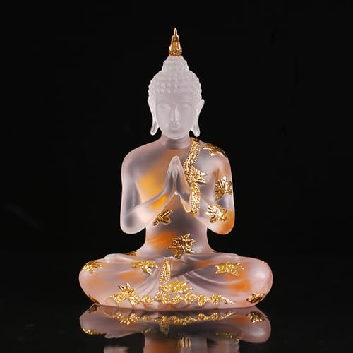NNYCC Crystal Resin Buddha Statue Indoor Meditation Decor,23cm Thai Sitting Buddha Figurine Spiritual Gifts for Tabletop Zen,White,L