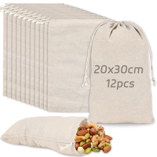 Sachet en Toile de Jute 12PCS 20x30cm Avec Cordon de Serrage - Petit Sac Cadeau pour Confetti, Mariage, Bonbons, Partie, Cosmétiques, Bijoux