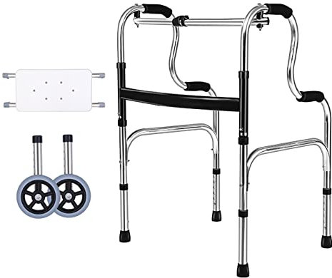 WDWDW Cadre de Marche avec 2 Roues et siège Pliable pour Personnes âgées, Marcheur Portable à Hauteur réglable en Acier Inoxydable, Aide à la Marche pour Personnes handicapées, C