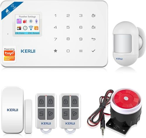KERUI Sistema di Allarme Casa Senza Fili, 4 G GSM SMS Sistema Antifurto Completo con Sirena Allarme 110dB, Telecomando Intelligente, Display LCD, Invite vocale, Sicurezza per la Casa, ufficio