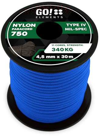 GO!elements Paracord 750 Tipo IV | Corda in nylon 100% resistente e estremamente stabile | ø 4,5 mm - 11 nuclei - Max. 340 KG | Corda multifunzionale e reepsnoer per sopravvivenza, campeggio
