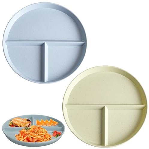 2 Stück Geteilte Teller mit Unterteilung,Geteilte Speiseteller,Kinderteller Unterteilt,3 Fächern Geteilte Platte,Portionskontrolle Geteilte Wiederverwendbares Dessertteller für Kinder, Erwachsene.