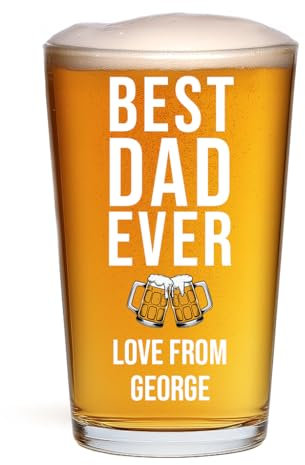 Chicken Craft Personalised Pint Glass Gift for Dad – Best Dad Ever Beer Glass – Custom Name & Message – Father’s Day, Birthday or for Christmas from Son or Daughter