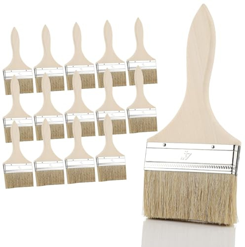 14 stycken 100 mm penslar målarborstar set platt pensel glasyrpensel bred lack pensel träpensel färgpensel för färger, lack, målningsbehov, målning, betning, lim, träolja, gör-det-själv